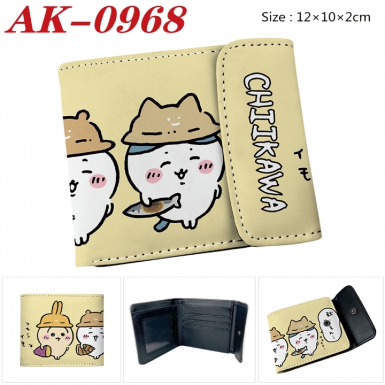 Chiikawa Anime PU leather full color buckle two fold wallet 12X10X2CM