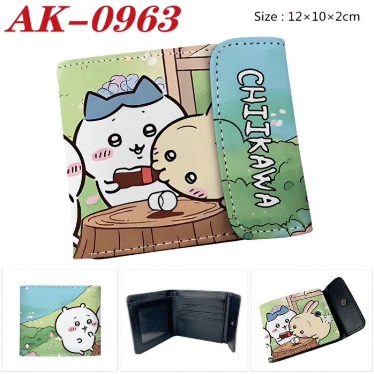 Chiikawa Anime PU leather full color buckle two fold wallet 12X10X2CM