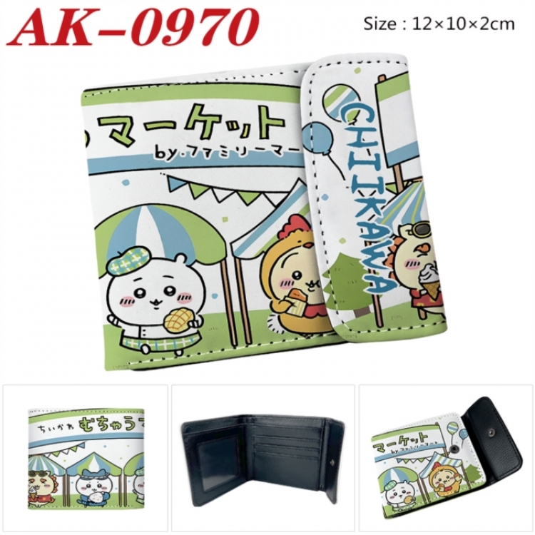 Chiikawa Anime PU leather full color buckle two fold wallet 12X10X2CM