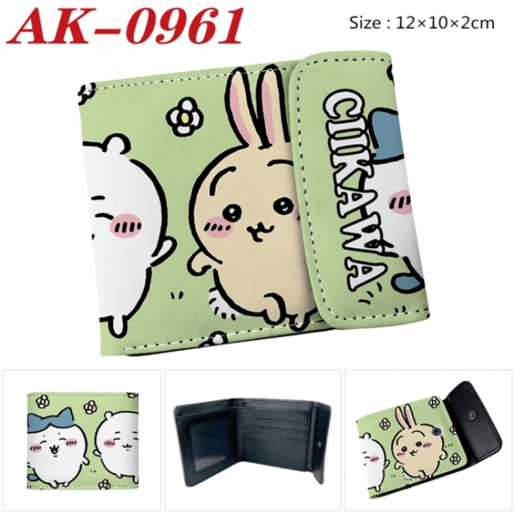 Chiikawa Anime PU leather full color buckle two fold wallet 12X10X2CM