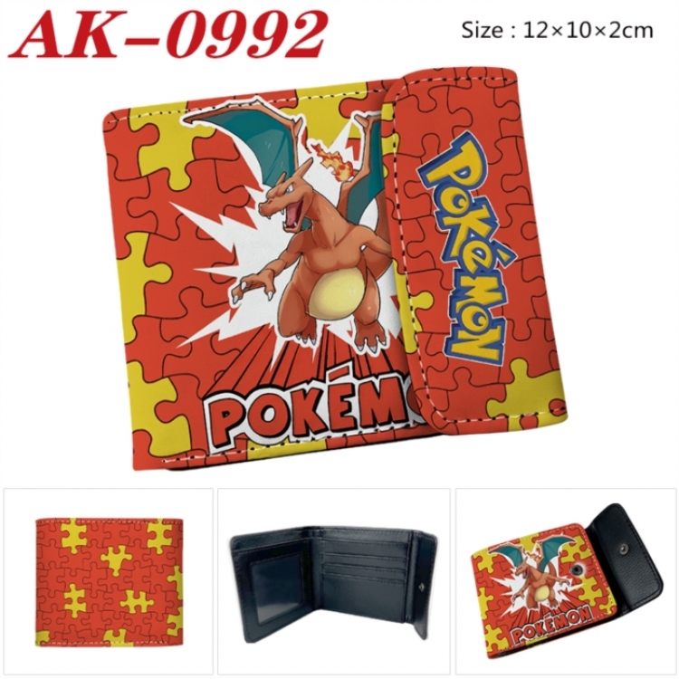 Pokemon Anime PU leather full color buckle two fold wallet 12X10X2CM