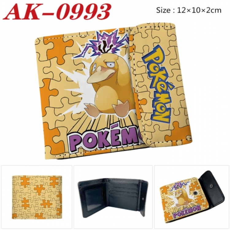 Pokemon Anime PU leather full color buckle two fold wallet 12X10X2CM