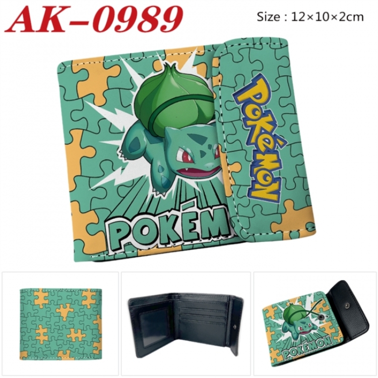 Pokemon Anime PU leather full color buckle two fold wallet 12X10X2CM