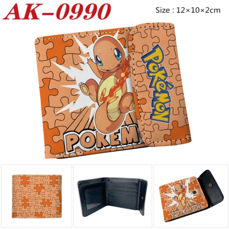 Pokemon Anime PU leather full color buckle two fold wallet 12X10X2CM