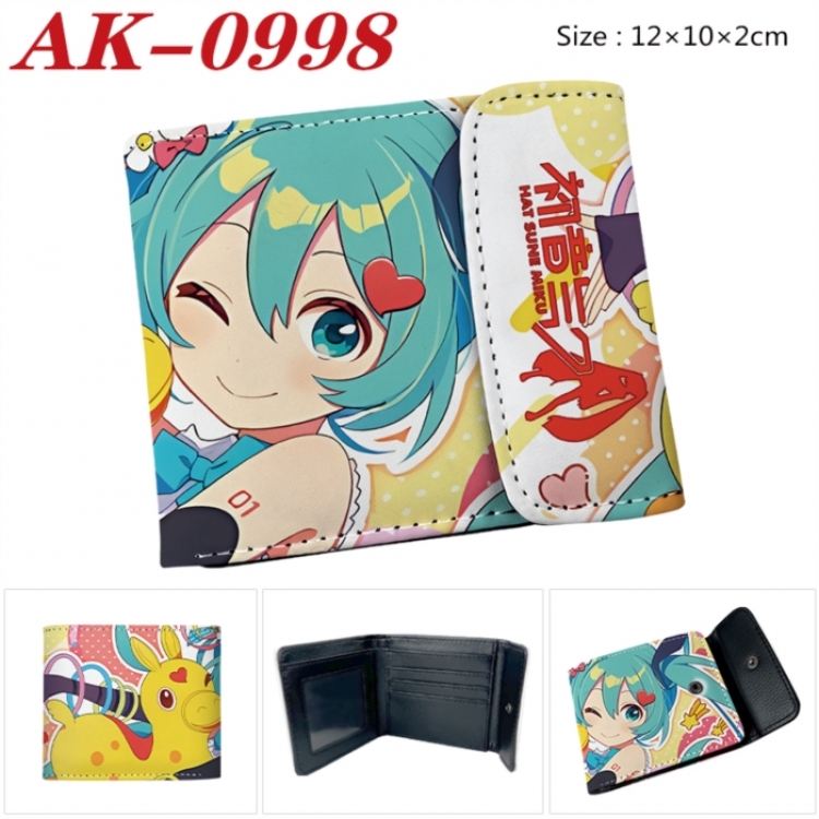 Hatsune Miku Anime PU leather full color buckle two fold wallet 12X10X2CM