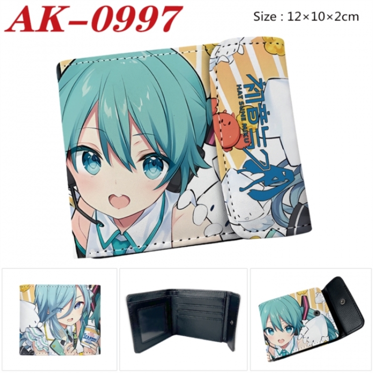 Hatsune Miku Anime PU leather full color buckle two fold wallet 12X10X2CM