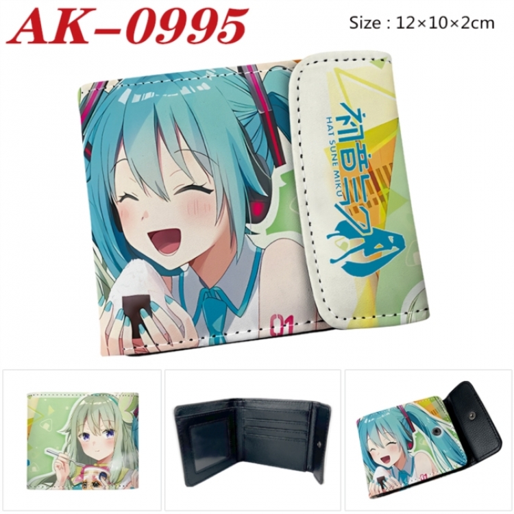 Hatsune Miku Anime PU leather full color buckle two fold wallet 12X10X2CM