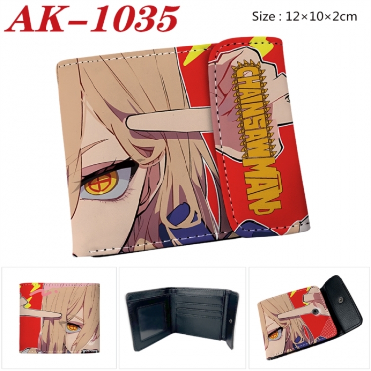 Chainsaw man Anime PU leather full color buckle two fold wallet 12X10X2CM
