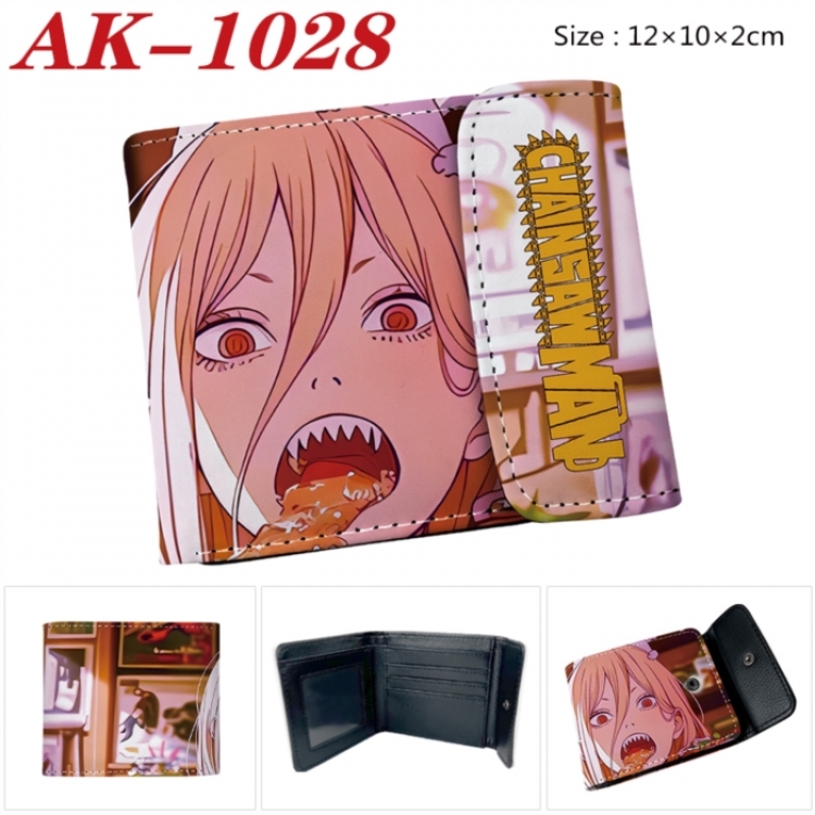 Chainsaw man Anime PU leather full color buckle two fold wallet 12X10X2CM