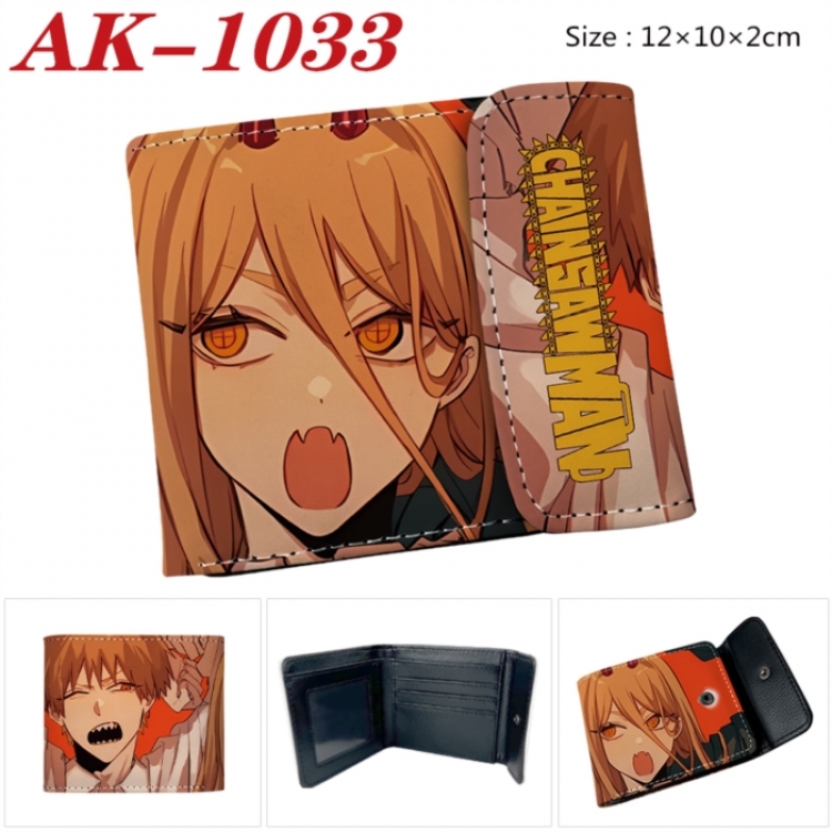 Chainsaw man Anime PU leather full color buckle two fold wallet 12X10X2CM