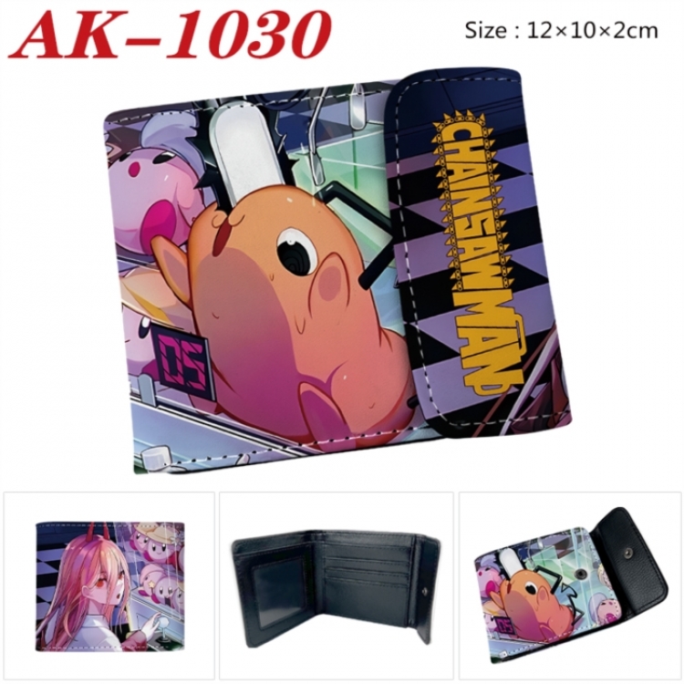 Chainsaw man Anime PU leather full color buckle two fold wallet 12X10X2CM