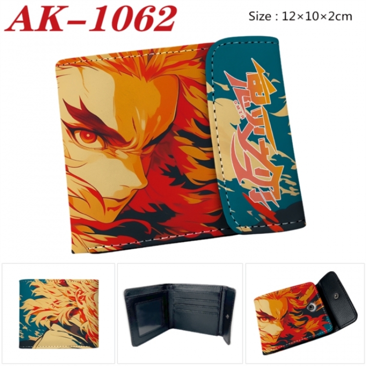 Demon Slayer Kimets Anime PU leather full color buckle two fold wallet 12X10X2CM