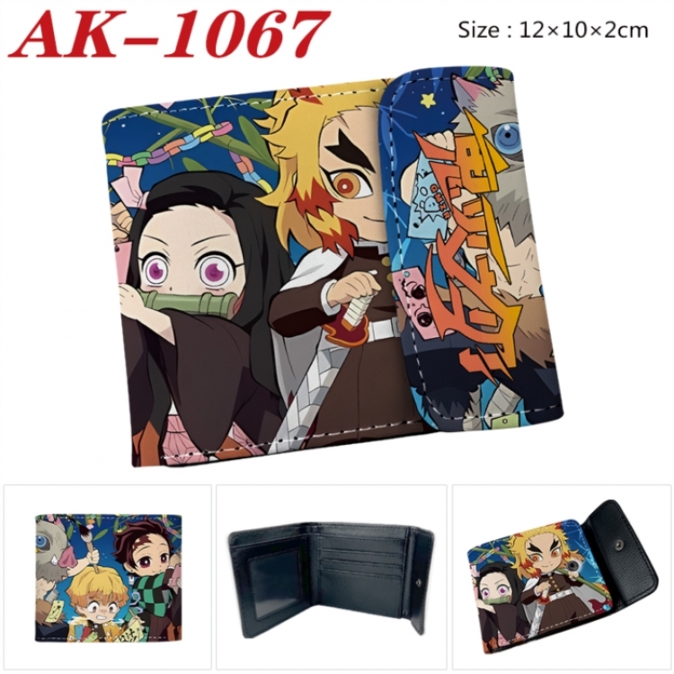 Demon Slayer Kimets Anime PU leather full color buckle two fold wallet 12X10X2CM