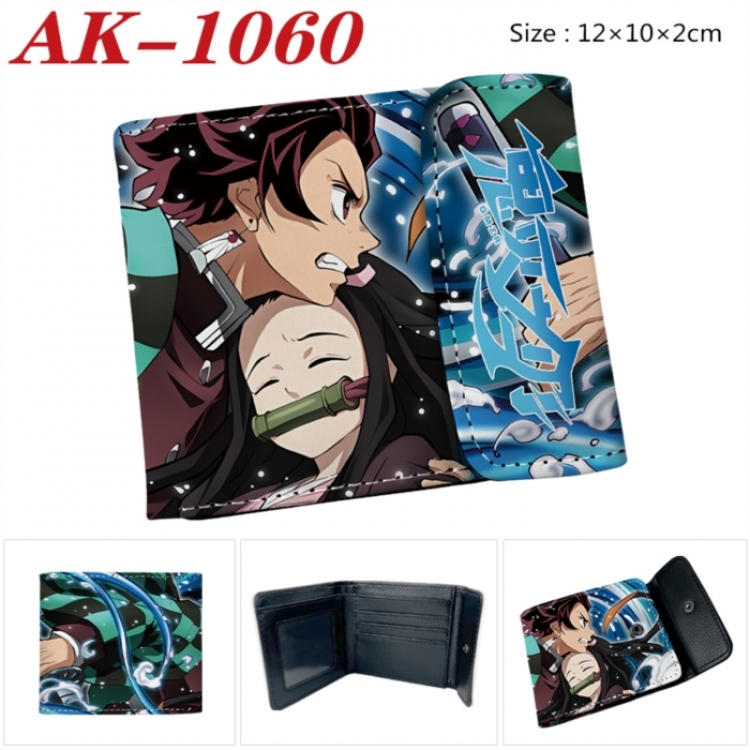 Demon Slayer Kimets Anime PU leather full color buckle two fold wallet 12X10X2CM