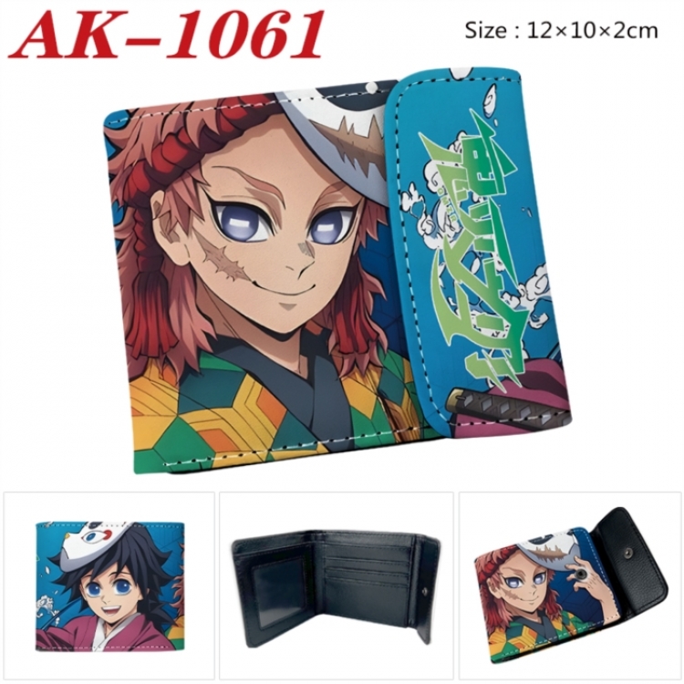 Demon Slayer Kimets Anime PU leather full color buckle two fold wallet 12X10X2CM