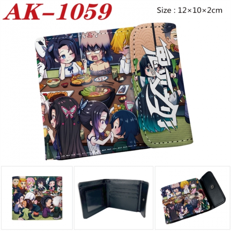 Demon Slayer Kimets Anime PU leather full color buckle two fold wallet 12X10X2CM