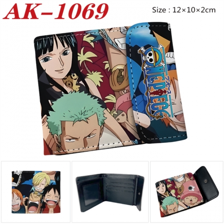 One Piece Anime PU leather full color buckle two fold wallet 12X10X2CM