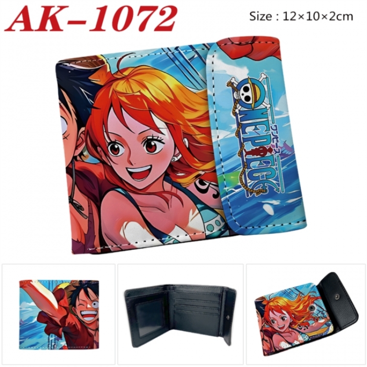 One Piece Anime PU leather full color buckle two fold wallet 12X10X2CM