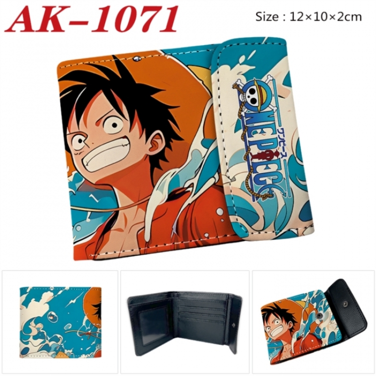 One Piece Anime PU leather full color buckle two fold wallet 12X10X2CM