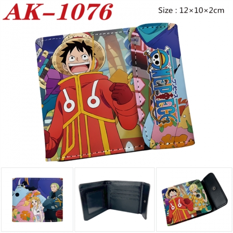 One Piece Anime PU leather full color buckle two fold wallet 12X10X2CM