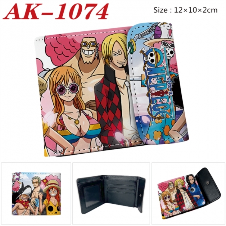 One Piece Anime PU leather full color buckle two fold wallet 12X10X2CM