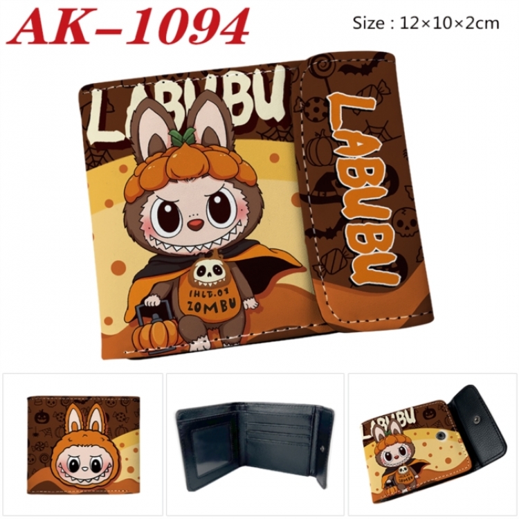 Labubu Anime PU leather full color buckle two fold wallet 12X10X2CM