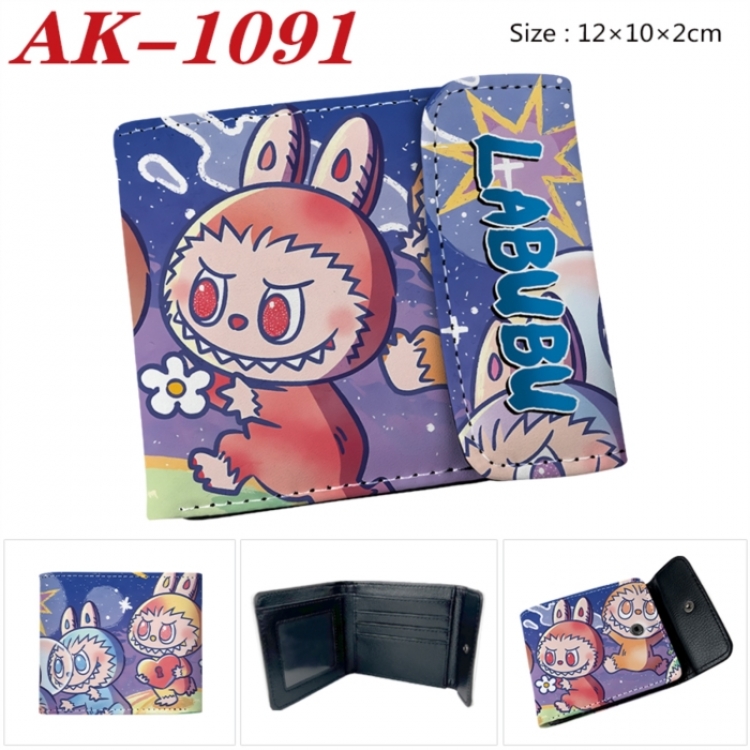 Labubu Anime PU leather full color buckle two fold wallet 12X10X2CM