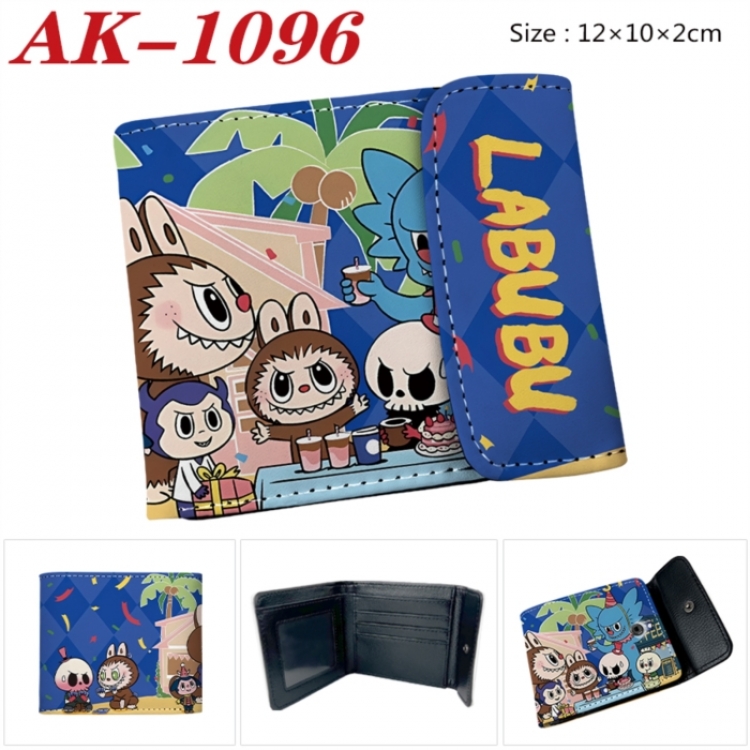 Labubu Anime PU leather full color buckle two fold wallet 12X10X2CM