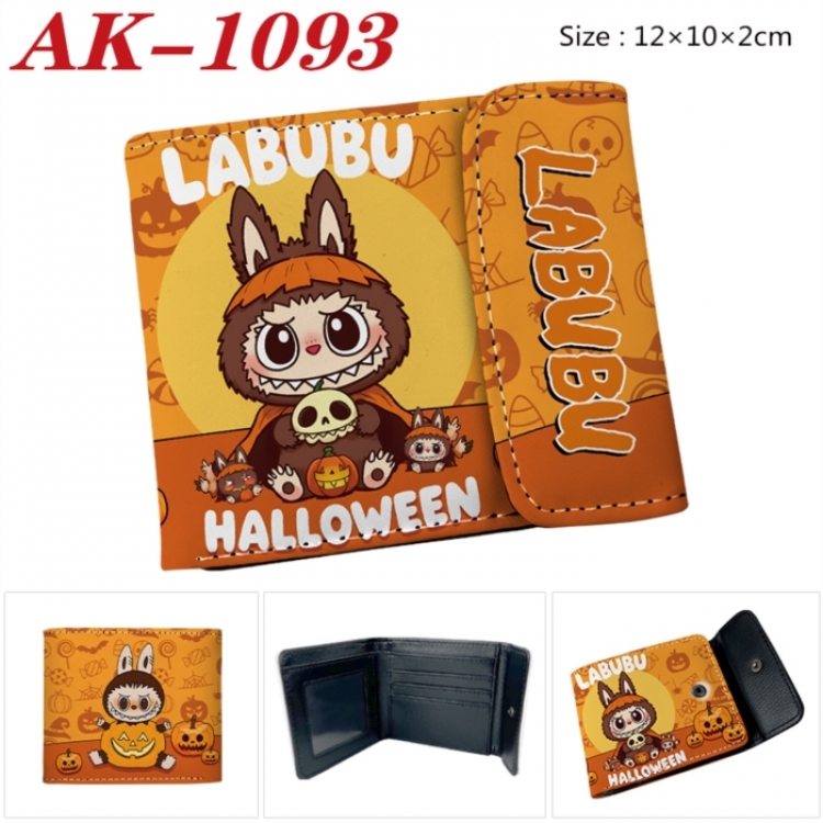 Labubu Anime PU leather full color buckle two fold wallet 12X10X2CM