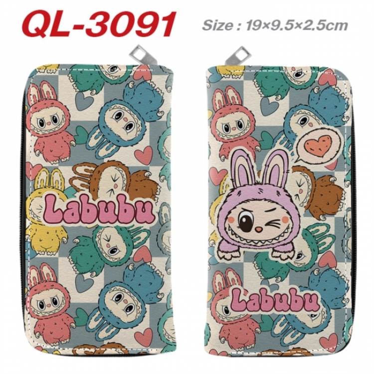 Labubu Anime peripheral PU leather full-color long zippered wallet 19.5x9.5x2.5cm