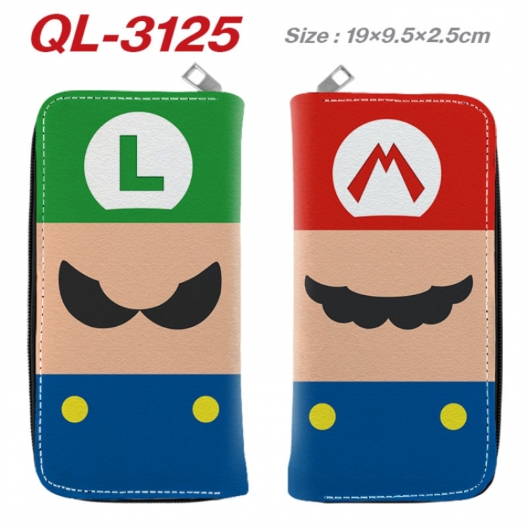 Super Mario Anime peripheral PU leather full-color long zippered wallet 19.5x9.5x2.5cm