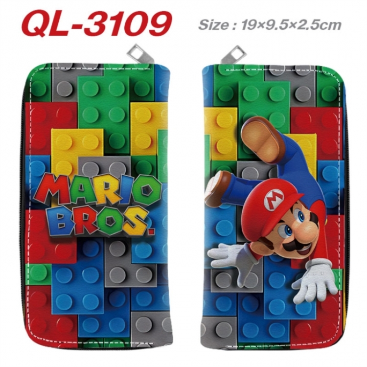 Super Mario Anime peripheral PU leather full-color long zippered wallet 19.5x9.5x2.5cm