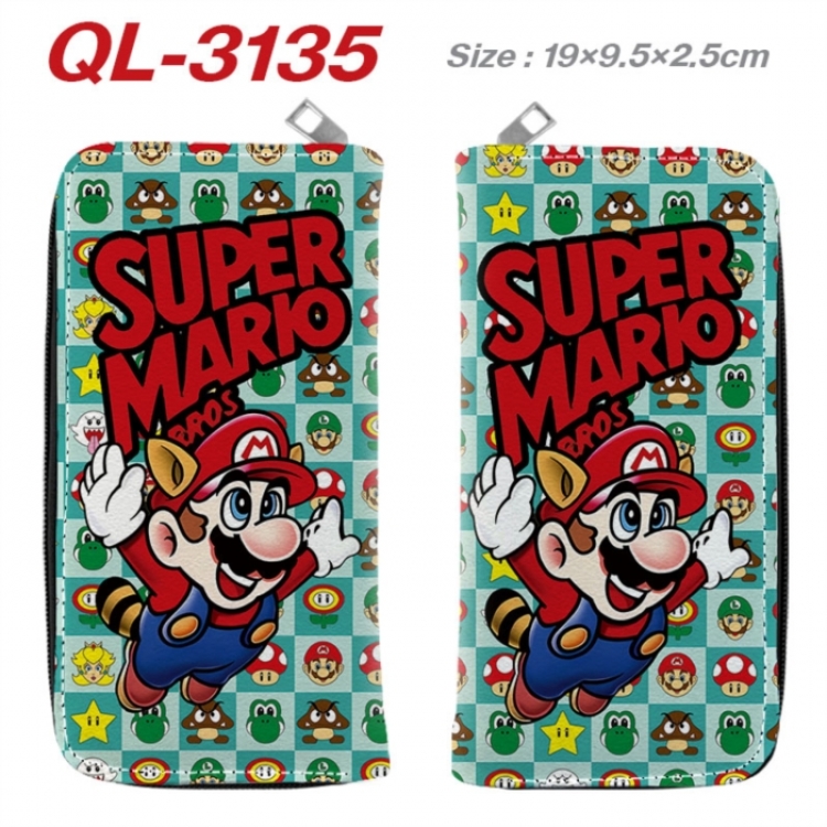 Super Mario Anime peripheral PU leather full-color long zippered wallet 19.5x9.5x2.5cm