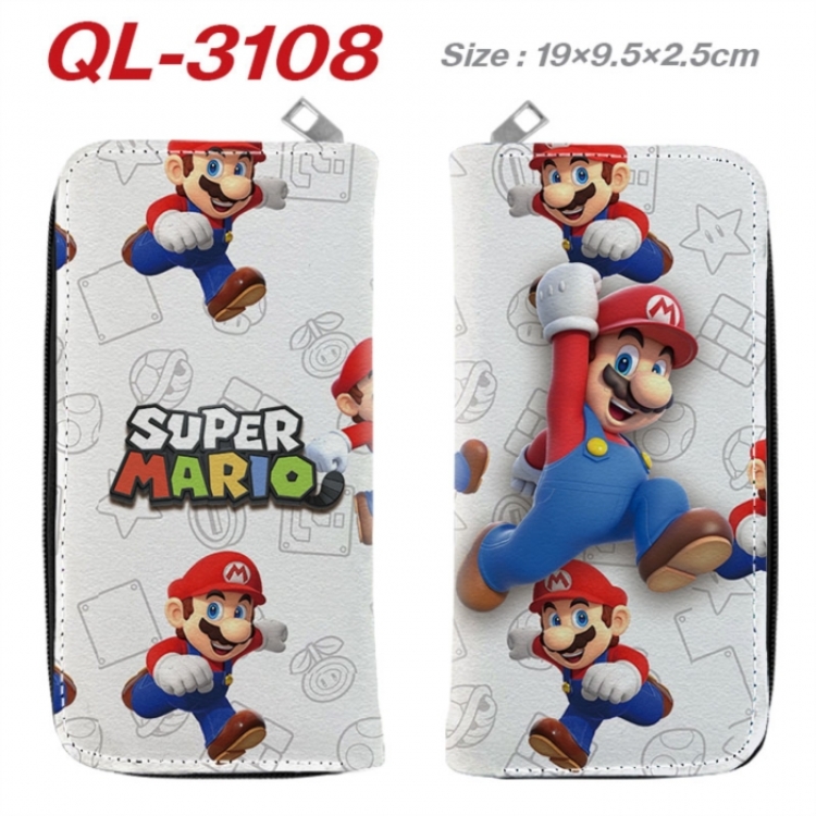 Super Mario Anime peripheral PU leather full-color long zippered wallet 19.5x9.5x2.5cm