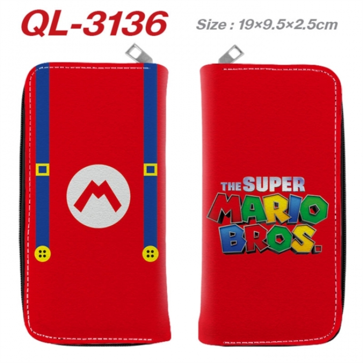 Super Mario Anime peripheral PU leather full-color long zippered wallet 19.5x9.5x2.5cm