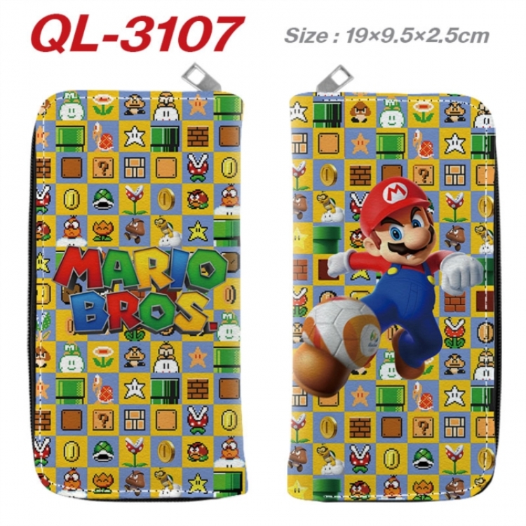 Super Mario Anime peripheral PU leather full-color long zippered wallet 19.5x9.5x2.5cm