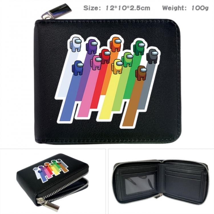 Among us Anime zipper black leather half-fold wallet 12X10X2.5CM 100G