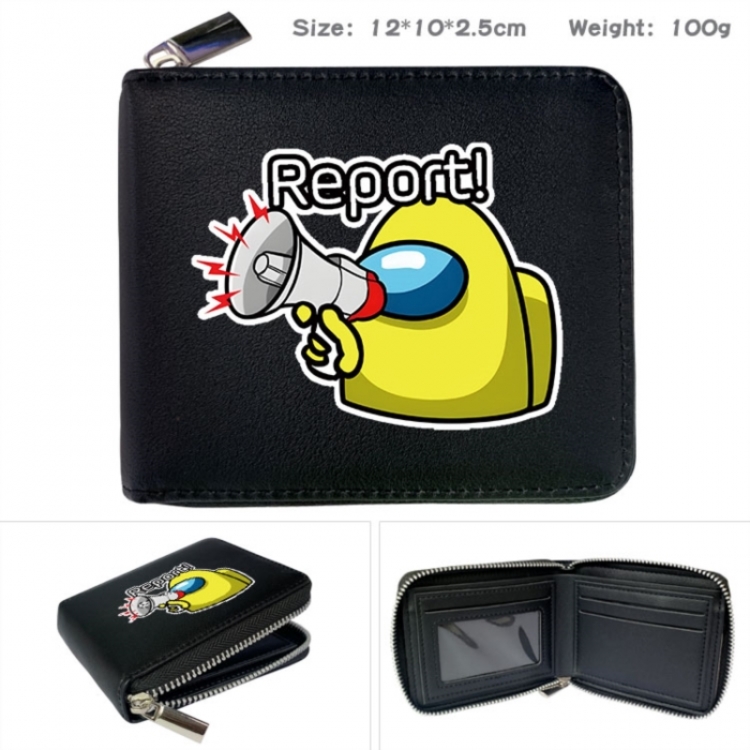 Among us Anime zipper black leather half-fold wallet 12X10X2.5CM 100G
