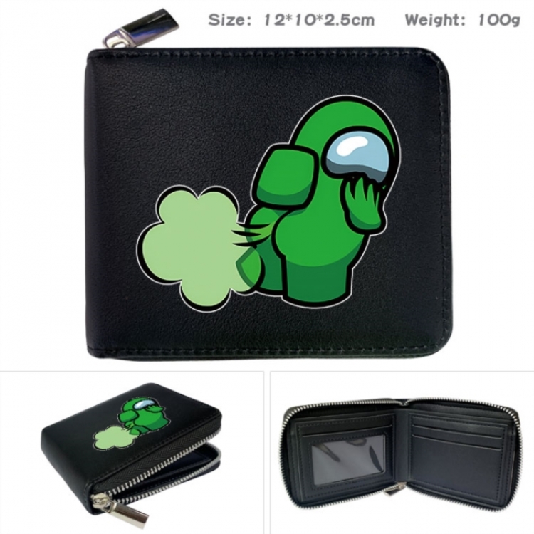 Among us Anime zipper black leather half-fold wallet 12X10X2.5CM 100G