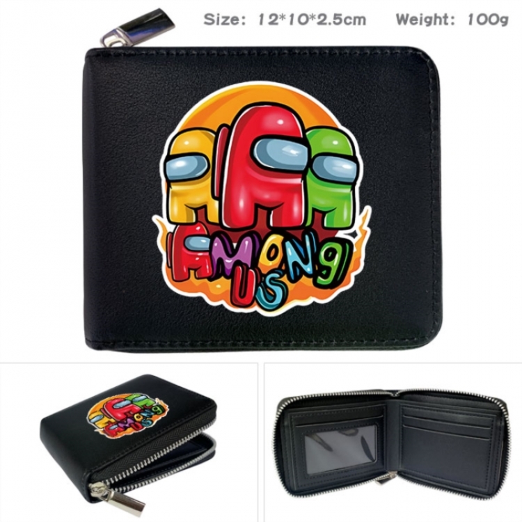 Among us Anime zipper black leather half-fold wallet 12X10X2.5CM 100G