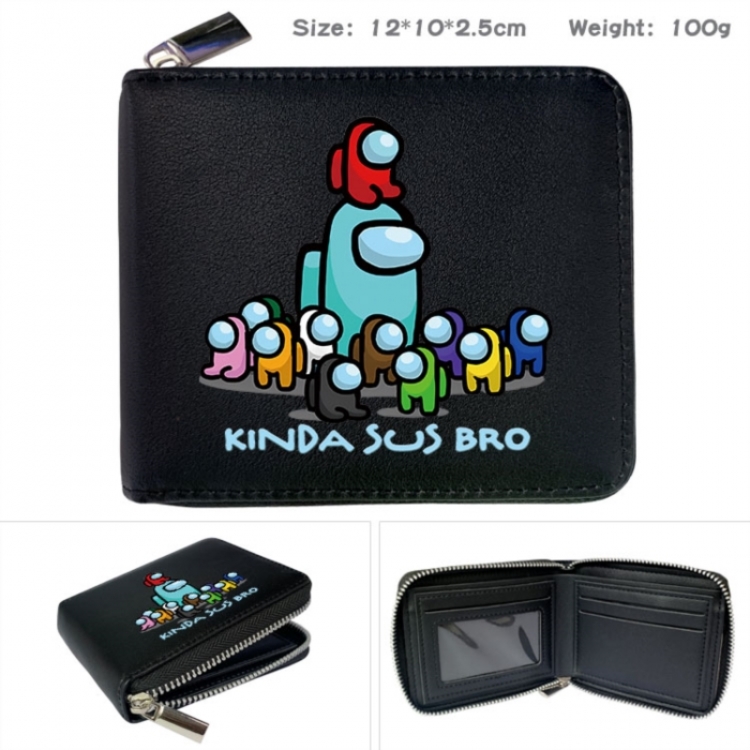 Among us Anime zipper black leather half-fold wallet 12X10X2.5CM 100G
