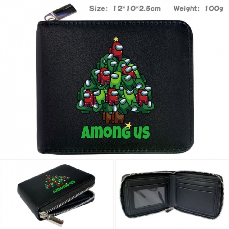 Among us Anime zipper black leather half-fold wallet 12X10X2.5CM 100G