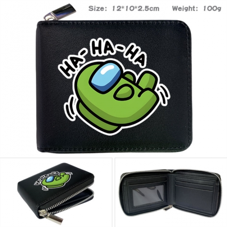 Among us Anime zipper black leather half-fold wallet 12X10X2.5CM 100G