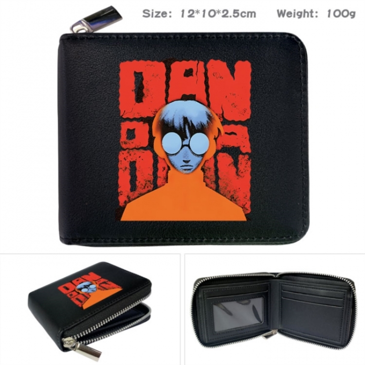 Dandadan Anime zipper black leather half-fold wallet 12X10X2.5CM 100G