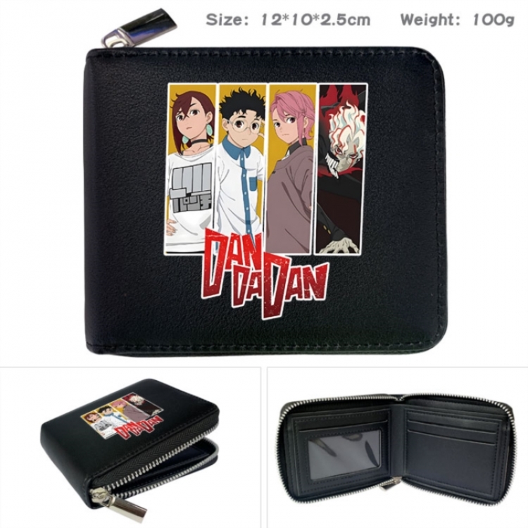 Dandadan Anime zipper black leather half-fold wallet 12X10X2.5CM 100G