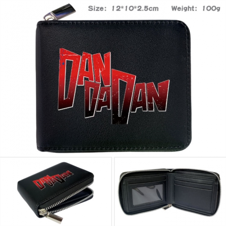 Dandadan Anime zipper black leather half-fold wallet 12X10X2.5CM 100G