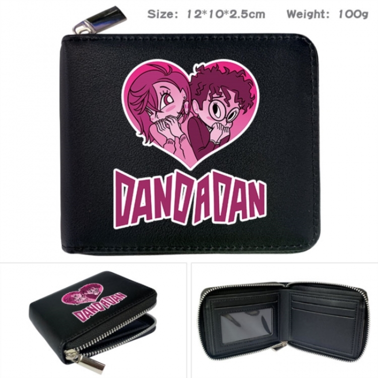 Dandadan Anime zipper black leather half-fold wallet 12X10X2.5CM 100G