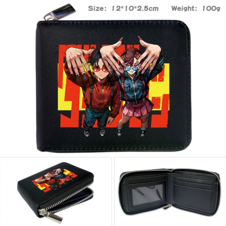 Dandadan Anime zipper black leather half-fold wallet 12X10X2.5CM 100G