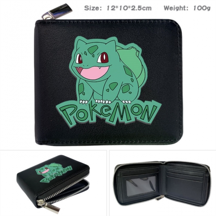 Pokemon Anime zipper black leather half-fold wallet 12X10X2.5CM 100G