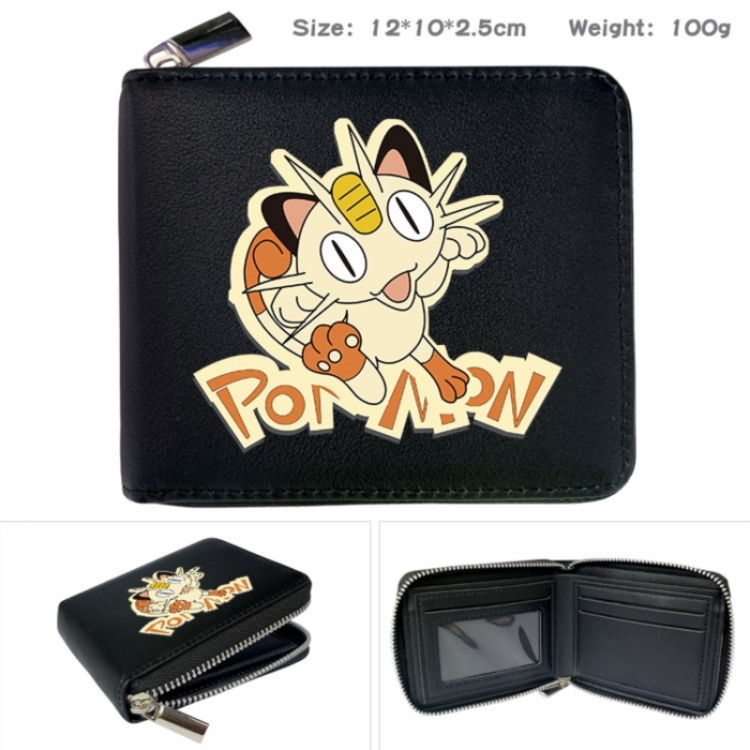 Pokemon Anime zipper black leather half-fold wallet 12X10X2.5CM 100G